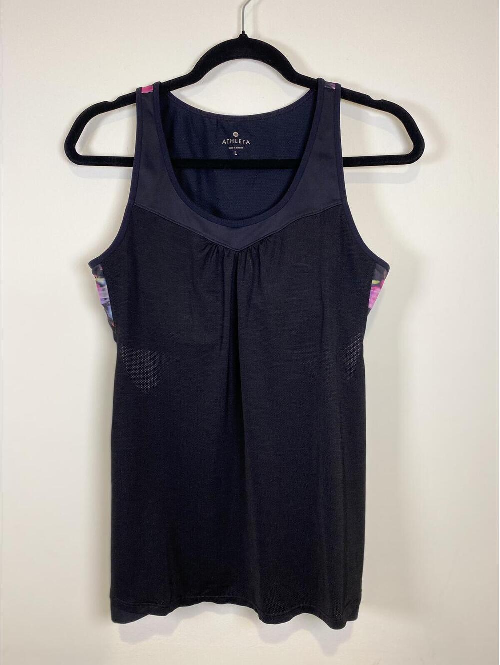 Athleta Women's Black Racerback Tank Top with Colorful Back Detail Size L